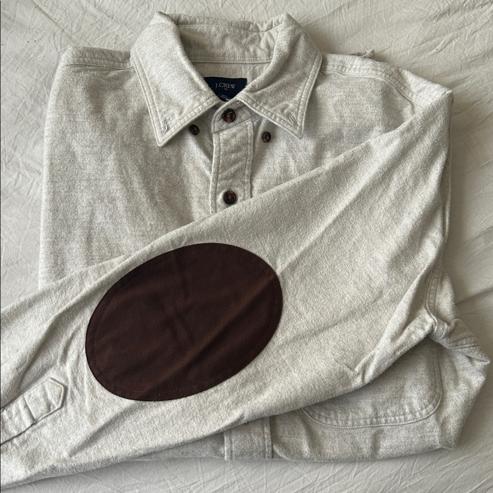 Men's  J-Crew White Heathered Chamois Elbow-patch Shirt